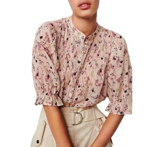 ba&sh Blouna Cotton Printed Top Nude M